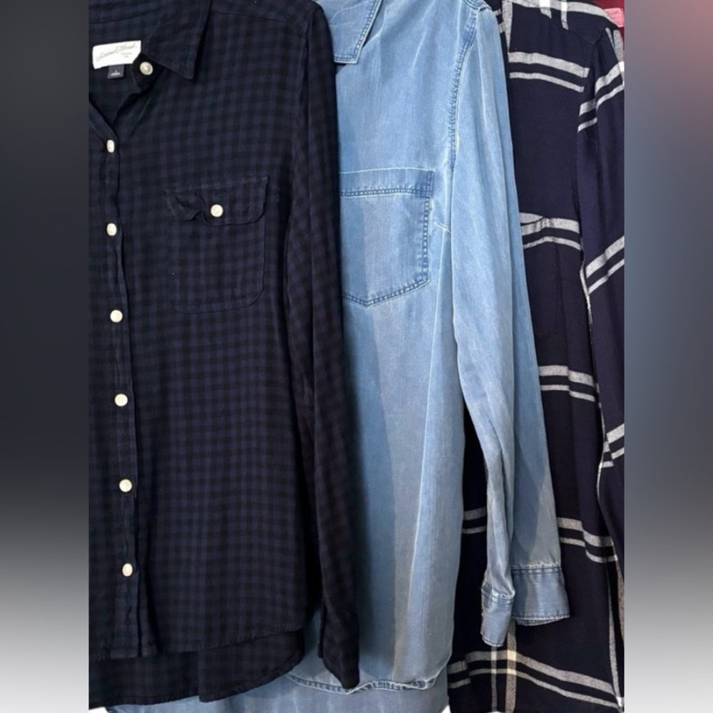 Sz L Bundle Lot of 3 Women’s Flannel and Denim Button-down Shirts